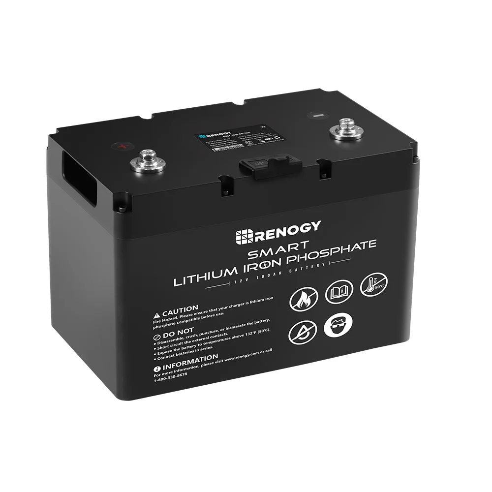 Renogy 12V 100Ah Lithium LiFePO4 Deep Cycle Battery Built-in BMS Backup Power for RV Marine Off-Grid System Maintenance-Free