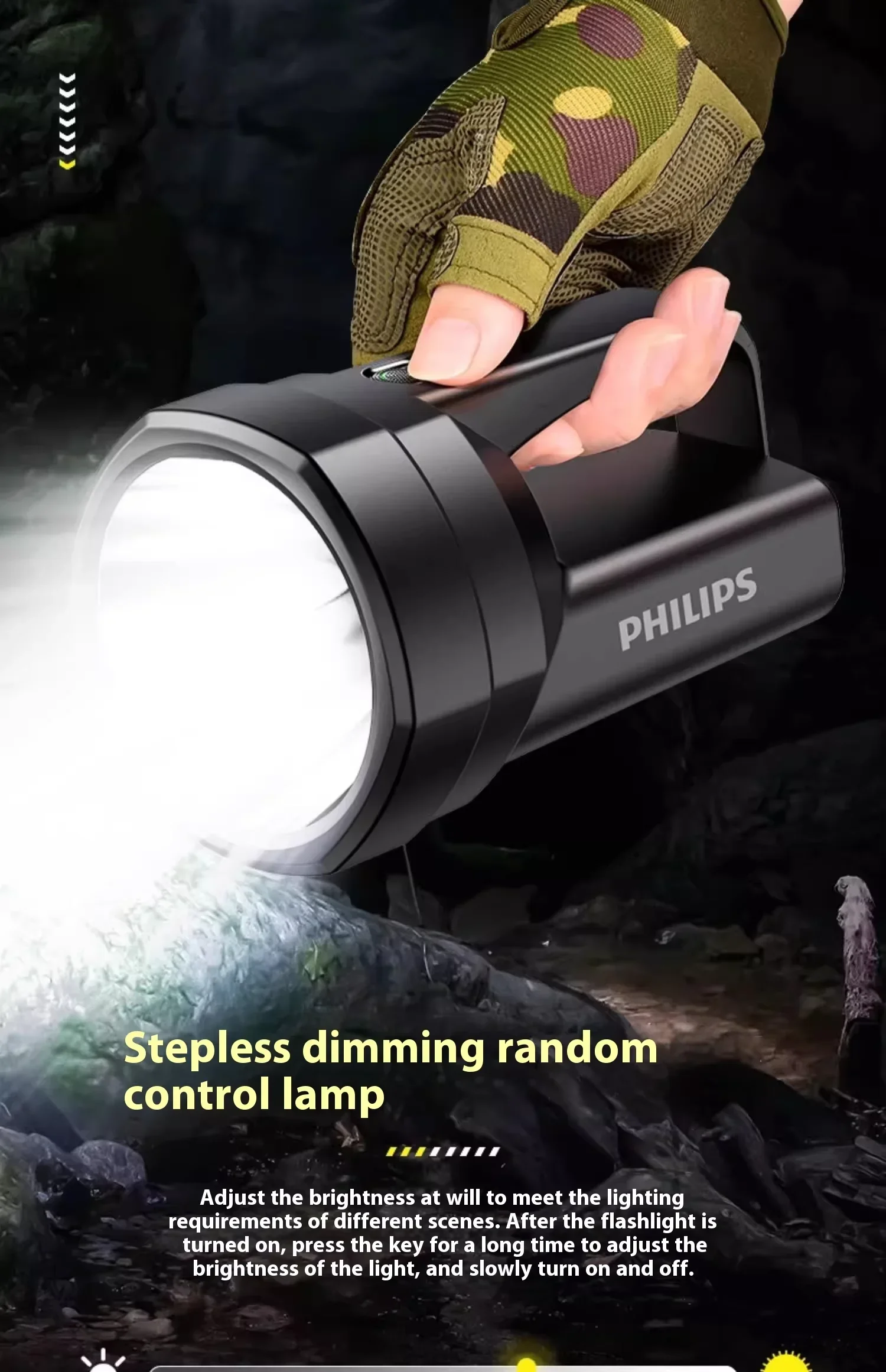 Philips 2025 Hand-Cranked Flashlight Self-Generating Stepless Dimming Super Long Battery Life Emergency Portable Light Source