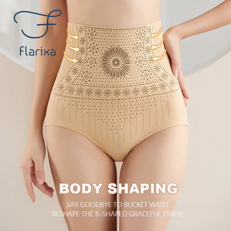 Flarixa High Waist Seamless Shaping Briefs Slimming Panties Women Faja Postpartum Abdominal Pants Body Shaper Underwear Slimmer