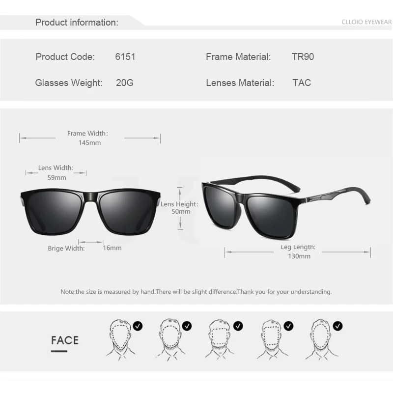 CLLOIO New Fashion Square TR90 Polarized Sunglasses Men Women Aluminum Leg Driving Day and Night Vision Anti Glare UV400 Glasses