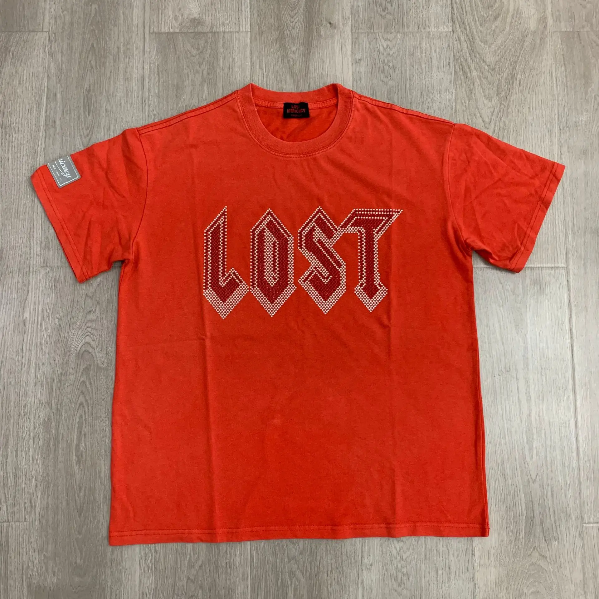 

Лучшее качество Lost intricacy 2026, красные стразы с логотипом, летние сверхмощные мужские и женские футболки с короткими рукавами, топы