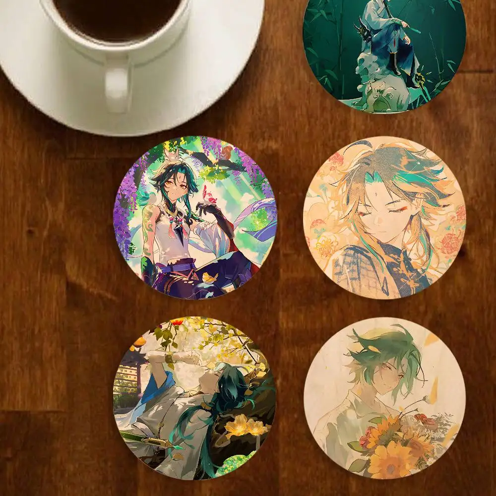

Xiao Game Figure Round Wooden Coaster Decorative Coffee Cup for Use in Coffee Shops Bars