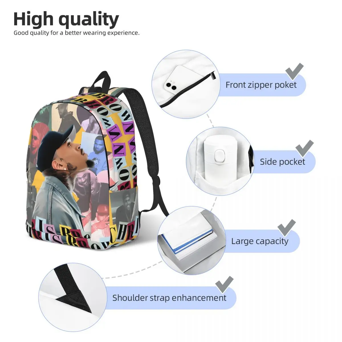 Lightweight Chris Brown 11 Tour 2024 Brown Storage Bag Office Work School Retro Washable Chris Brown For Kid Schoolbag For Gifts