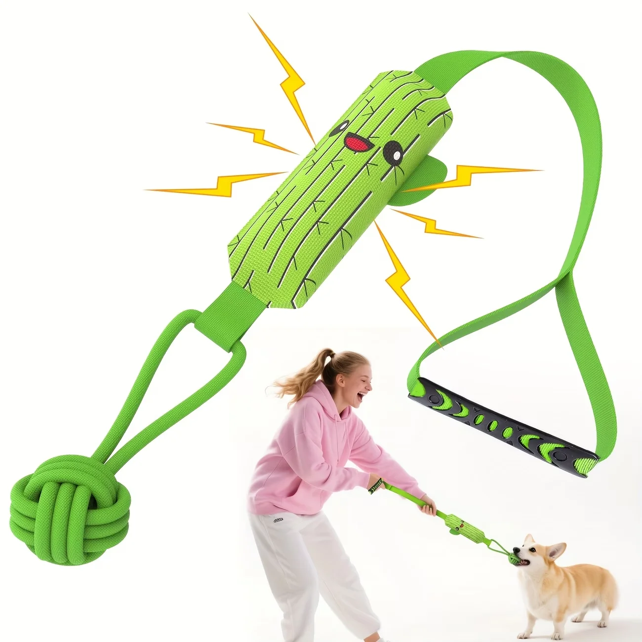 Cactus Shaped Interactive Dog Tug Toy, Durable Squeaky Chew Toy for Large Medium Dogs