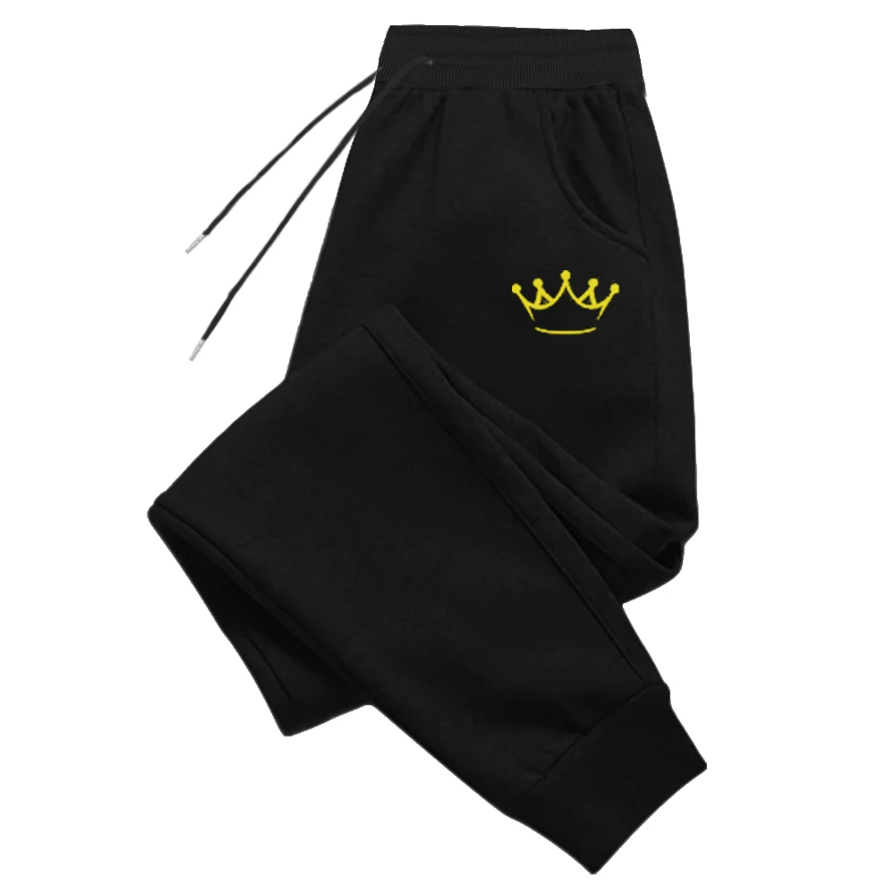 

Gold Crown Printed Men's Pants Autumn And Winter Fleece Sweatpants Fashion Drawstring Casual Male Trousers Jogging Sports Pants