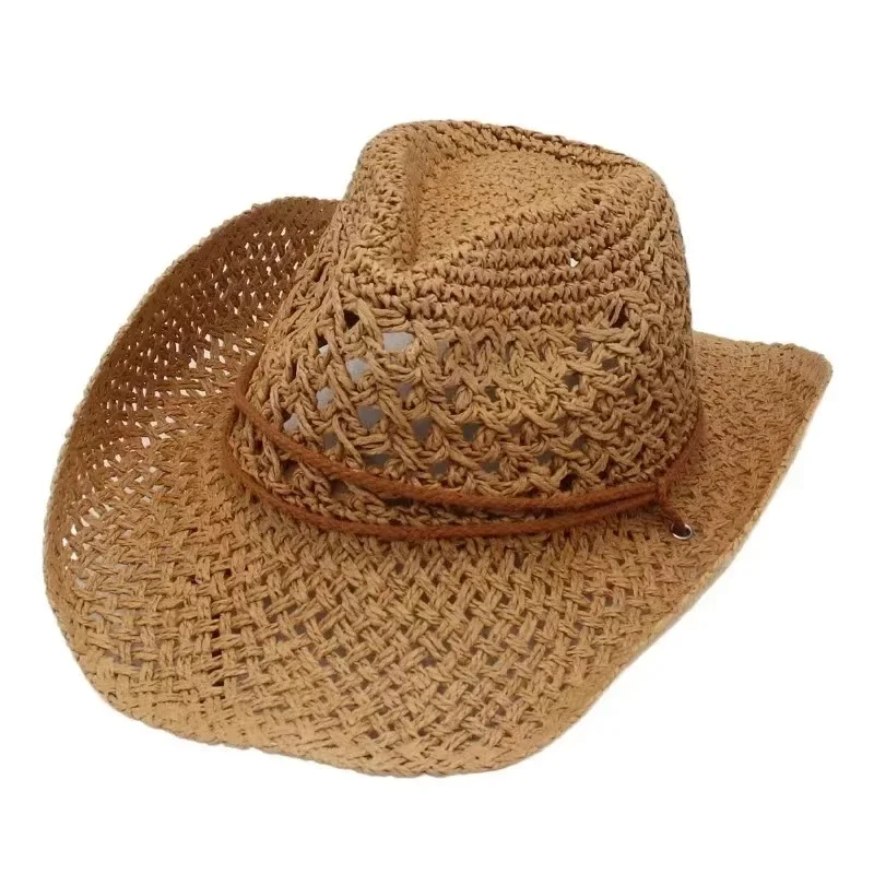 Kapelusze kowbojskie w stylu vintage, męskie i damskie, słomkowe kapelusze na podróże, etniczny styl, prezent, ochrona przed promieniowaniem UV, czapki plażowe, chapeau. — zdjęcie 5