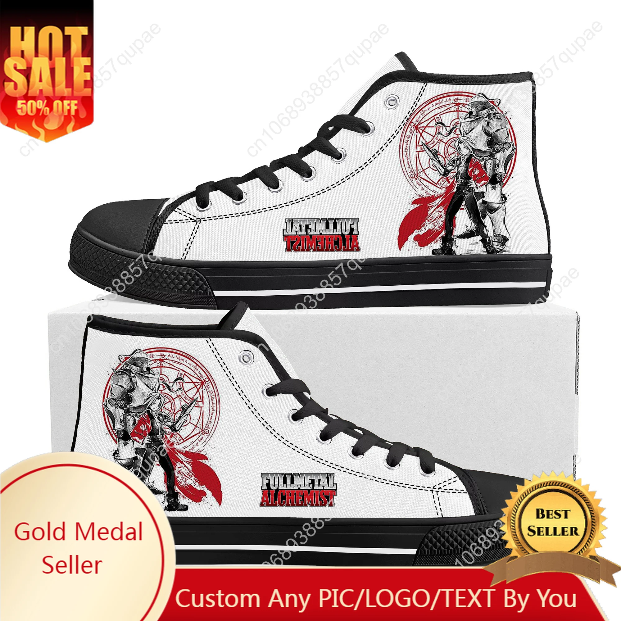 

Fullmetal Alchemist Cartoon High Top High Quality Sneaker Men Women Canvas Sneaker Casual Custom Made Shoe Customize DIY Shoe