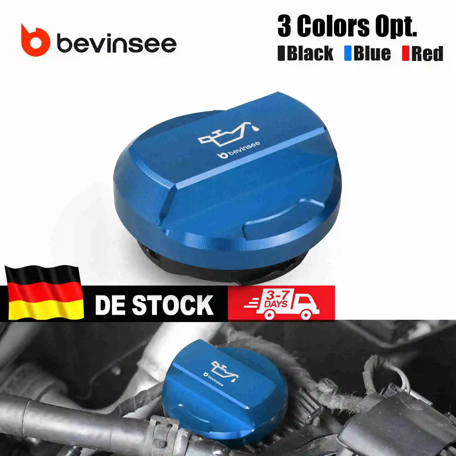 Image of BEVINSEE Motoröl-Einfülldeckel für VW Golf 7/7.5 GTI R, Passat B8, Tiguan II, Arteon, Jetta, Polo 5/6 GTI, Audi A1 A3 S3 RS3 8V A4 Q5 TT, SEAT Leon 5F Cupra, Skoda Octavia vRS für 1.8L/2.0L EA888 Gen