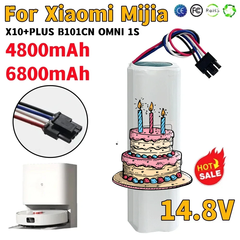 

6800mAh for Xiaomi Mijia X10+PLUS B101CN OMNI 1S and Dreame F9 D9 L10 Pro Plus S10 S20 X10 Sweeping Mopping Robot 14.8V Battery