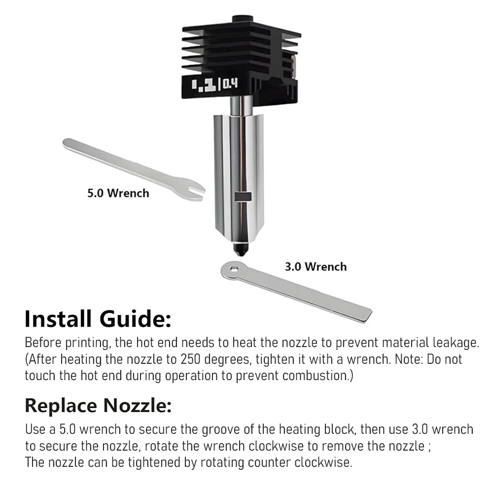 Bambulab X2D Vollmetall-Hotend-Baugruppe 0,2/0,4/0,6/0,8mm Gehärtete Stahldüse Druckkopf Ersatzteile Standard-Durchfluss – Detail 6