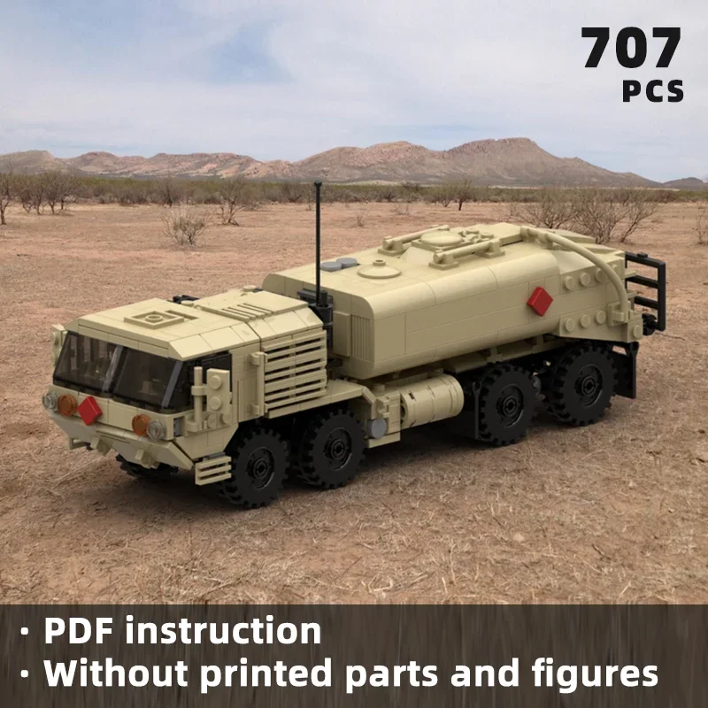 realistic M978 HEMTT fuel servicing truck bricks heavy mobility tactical cargo vehicle blocks US military tanker moc unique