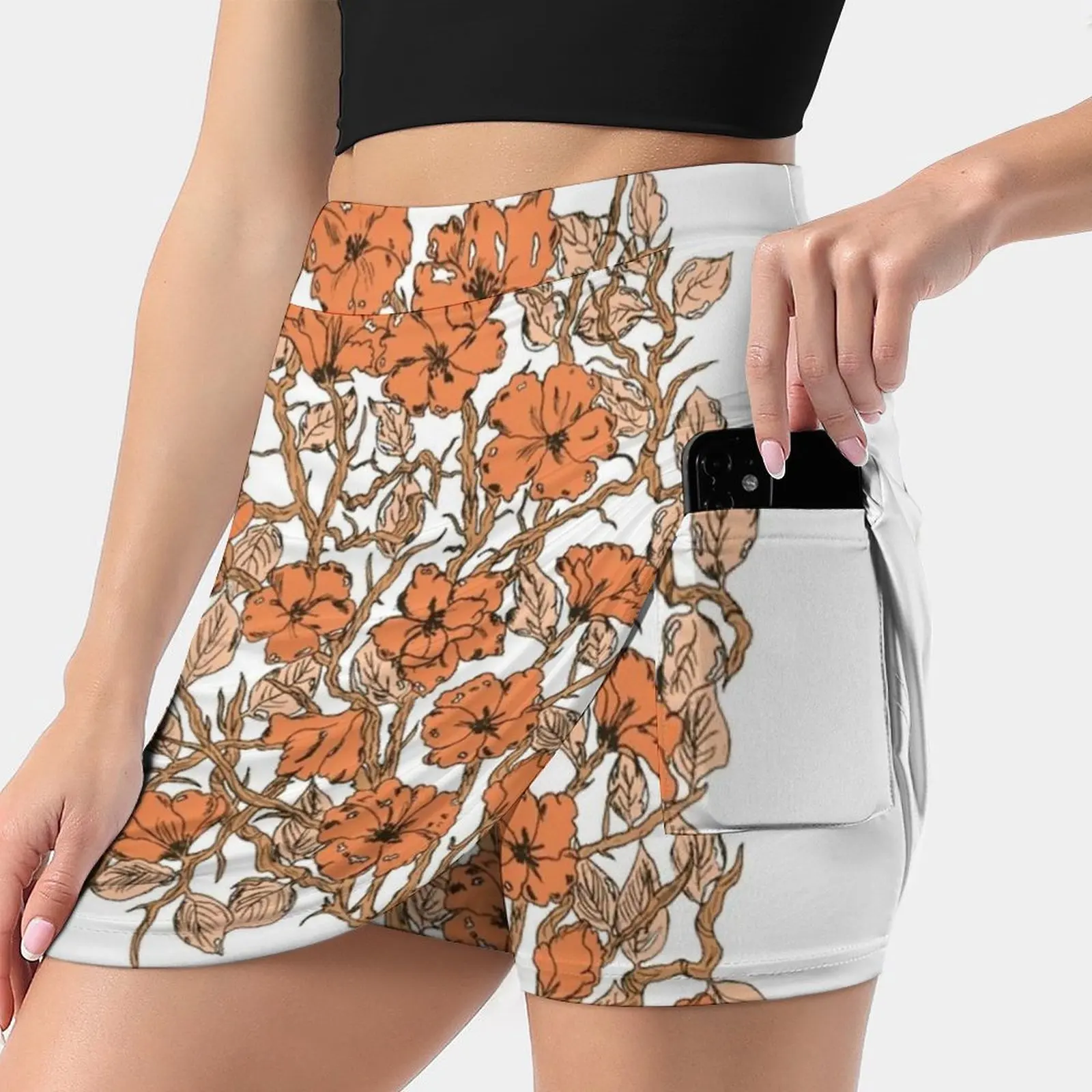 

Spring Women's skirt Mini Skirts A Line Skirt With Hide Pocket Spring Flowers Floral Cute Orange Blue