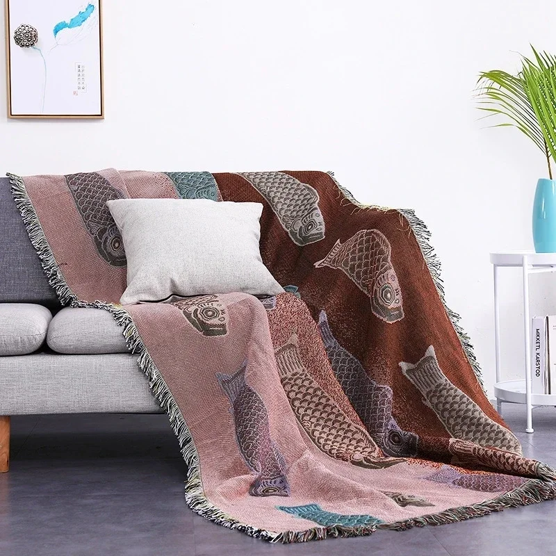 Simple Pastoral Dustproof Sofa Blanket Butterfly Carp Pattern Soft Decorative Sofa Towel Couch Bed Throw Blanket Dropshipping