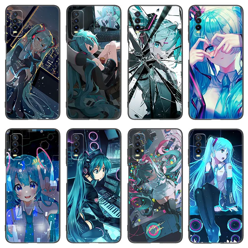 Cute H-Hatsune M-Miku Black Phone Case For V27 V30 Pro V29e Y27 Y55 Y78 5G Y02S Y15S Y17S Y21S Y22S Y33S Y76S Y16 Y35 Y36