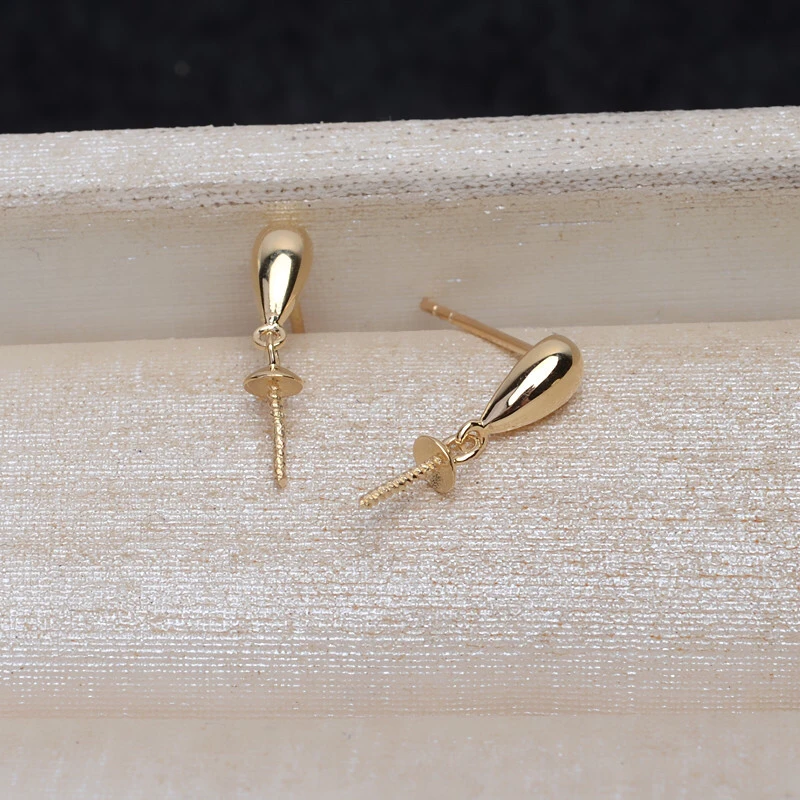 Hot Classical 18K Yellow Gold AU750 Earrings Mountings Findings Mounts Base Jewelry Settings Accessories Part for Pearls Jade