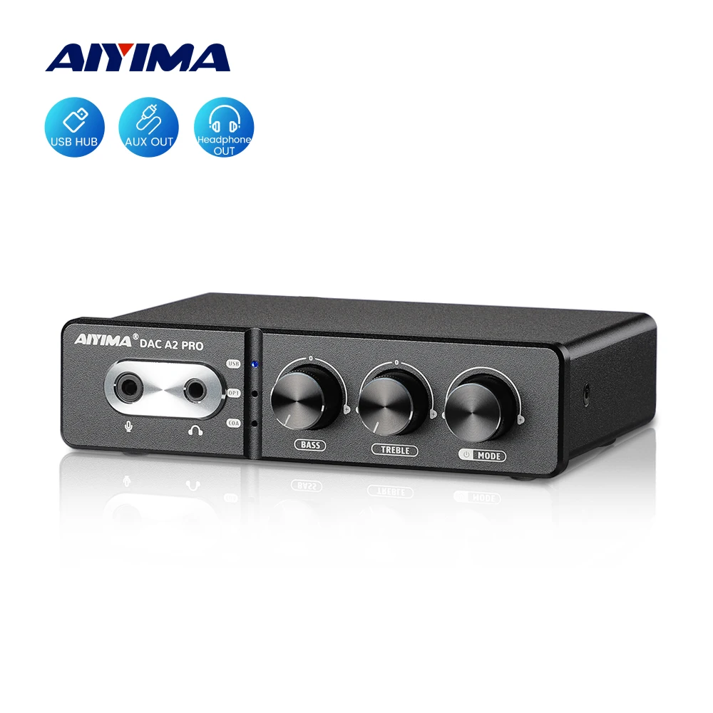 AIYIMA Audio DAC-A2 PRO USB Gaming DAC Headphone Amplifier Hub USB Mini Decoder for PS5 Desktop Gaming Headset Active Speakers