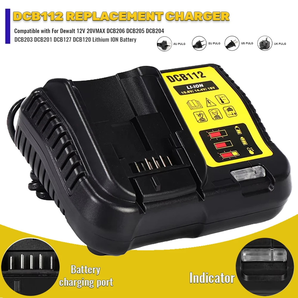 

NEW Upgraded DCB112 Battery Charger For Dewalt 10.8V 12V 14.4V 18V 20V DCB206 DCB205 DCB204 DCB203 DCB120,DCB107 DCB115 DCB105