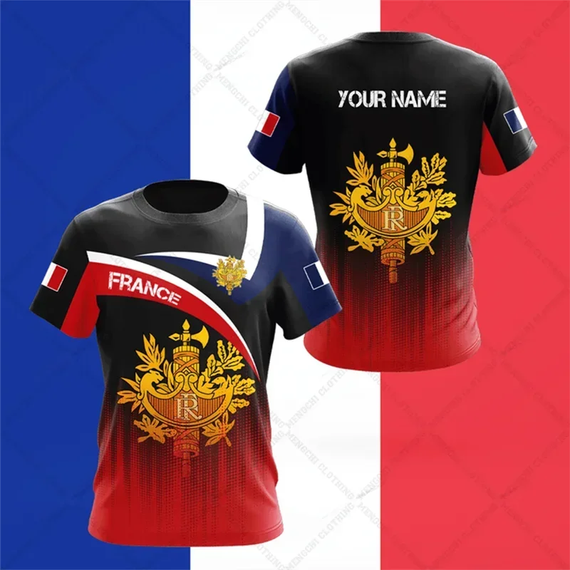 Francia Emblem Fire Graphic Custom Tees Summer Casual Streetwear moda uomo o-collo t-shirt ragazzi oversize manica corta top