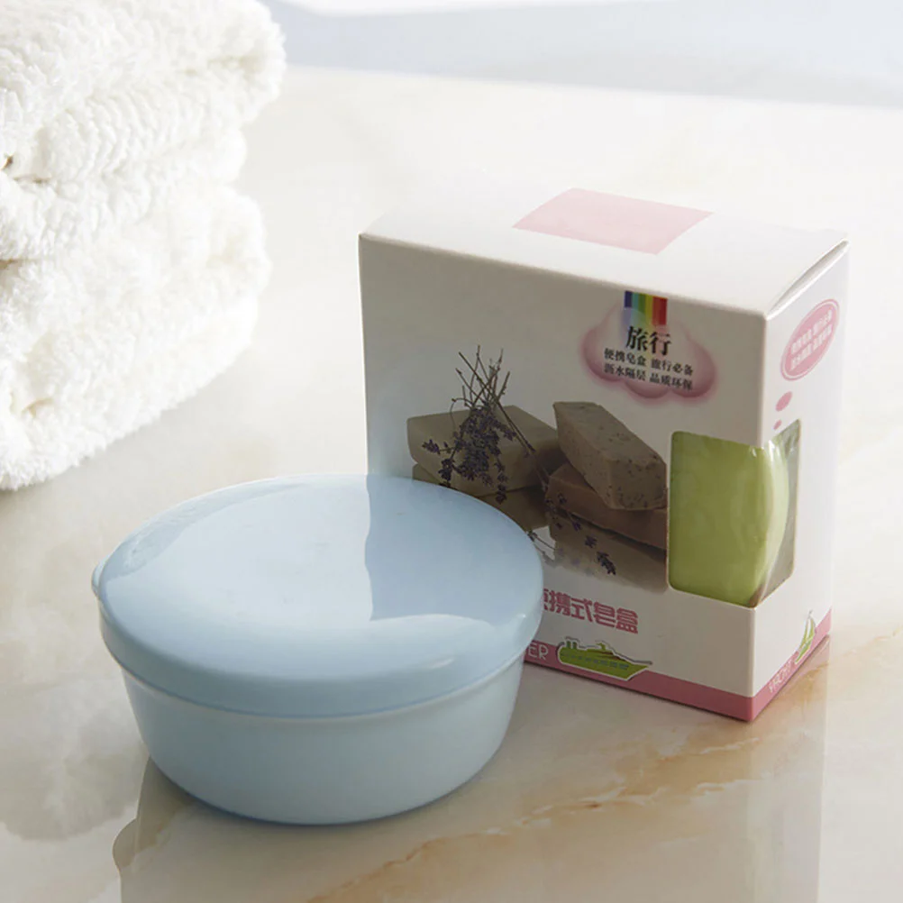 

2PCS Household Soap Boxes Round Plastic Soap Holder Soap Dish with Lid and Draining Plate for Home Dorm (Random Color)