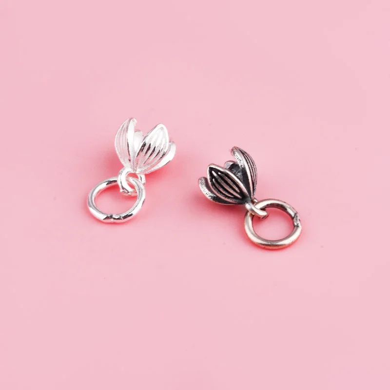 S925 sterling silver flower bud pendant, diy woven rope bracelet, earrings, necklace accessories