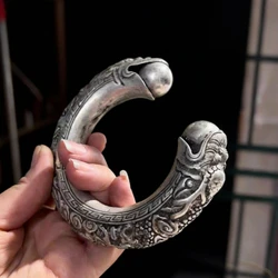 Mai Chuang/Tibetan Silver Chinese Zodiac Embossed Dragon and Phoenix Bangle Accessories Exquisite  for Men and Women Couple Gift