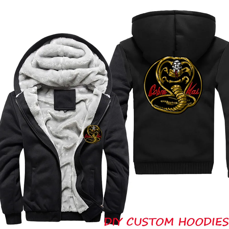 الكاراتيه كيد كوبرا كاي الرجال مقنعين الصوف سميكة الدافئة هوديس البلوز الرجال رياضية الذكور الشتاء هودي معطف البلوز المتضخم