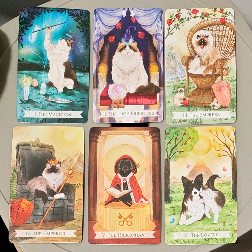 Mazzo di tarocchi Oneful da 10,3 * 6 cm Tarocchi integrati MBTI da 78 carte per gli amanti dei gatti e dei cani Kawaii Animal Art