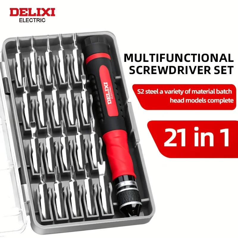 

DELIXI ELECTRIC Screwdriver Set 21 in 1 Strong Magnetic Cross Shaped Repair Tool Multifunctional Precision Disassembly Tool