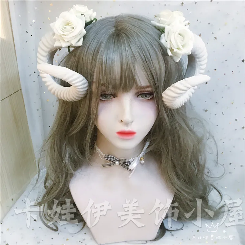 Cosplay de cuerno de oveja hecho a mano, accesorios de cabeza de Rosa malvada de demonio, estilo gótico Mori Girl, horquilla de Halloween, Clip lateral, accesorios para el cabello