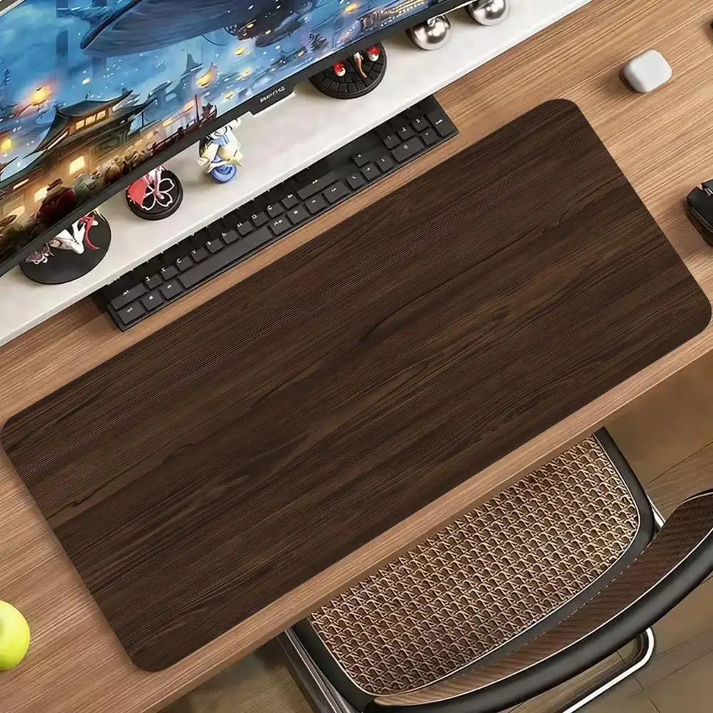 Large Gaming Mouse Pad Walnut Wood Grain Desk Mat Non Slip Locked Stitched Edge Keyboard Pad for Gaming Room Battlestation