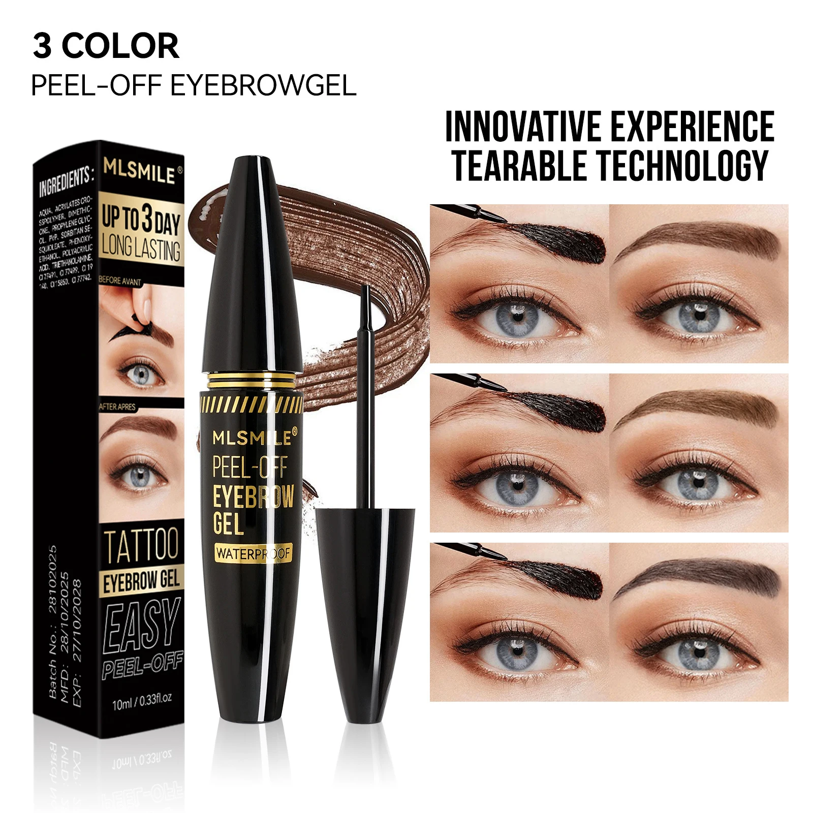 3-color تقشر الحاجب جل طويل الأمد مقاوم للماء الوشم الحاجب كريم الطبيعي لطخة واقية البرية الحاجب لا تشوبه شائبة ماكياج الوجه