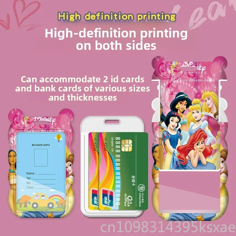 Porta carte Disney Princess di lusso con cordino lungo per bambini Studente Cartoon Design carino per il controllo degli accessi della scuola materna