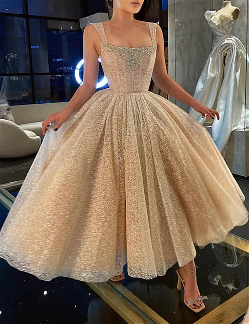 

Ball Gown Prom Dresses for Women Corsets Dress Wedding Party Ankle Length Sleeveless Spaghetti Strap Organza with Sequin 2024