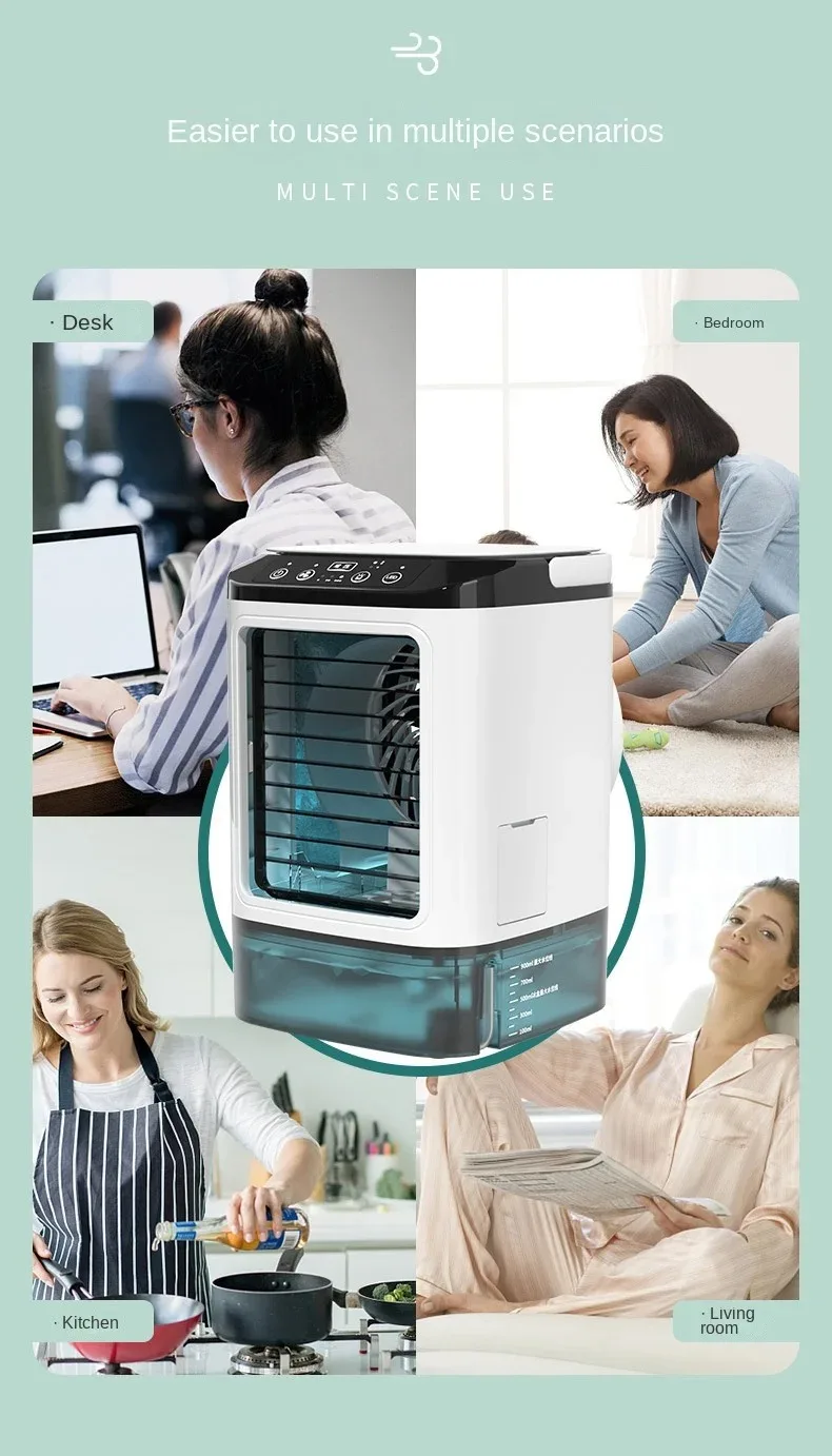Aire Acondicionado Portátil para el Hogar, Ventilador de Escritorio con Doble Atomización Ultrasónica, 3 Velocidades, co