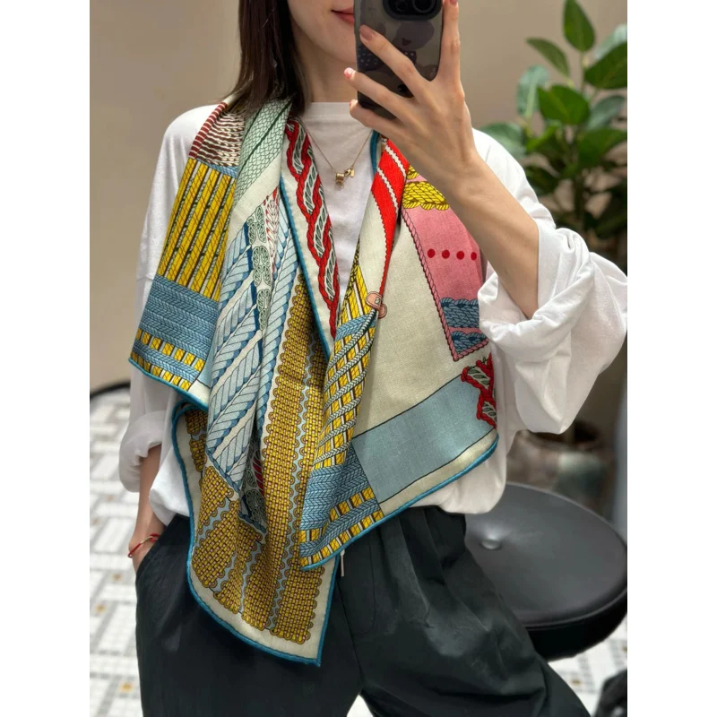 Silk Scarf And Cashmere Pashmina For Luxury Woman Wool Shawl Hijab For Head Neck Scarves 140 140 Winter New Hot Fashion Designer