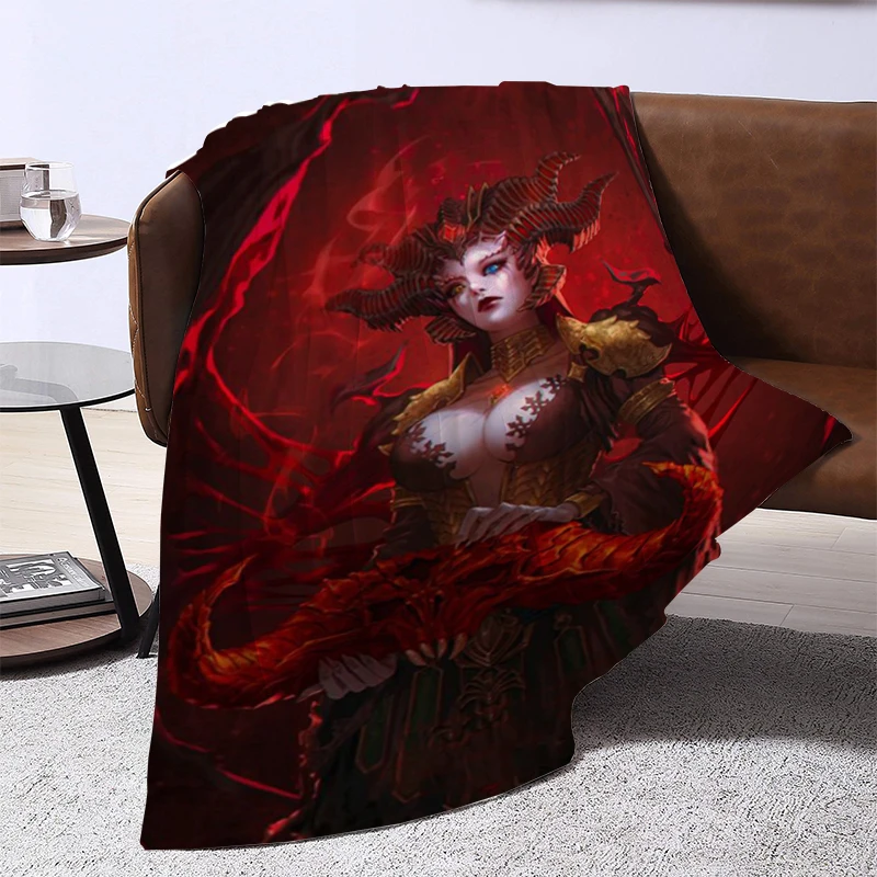 Double Bed Blankets & Throws Diablo 4 Fleece Blanket Fluffy Soft Blankets for Decorative Sofa Furry Summer Comforter Throw Anime