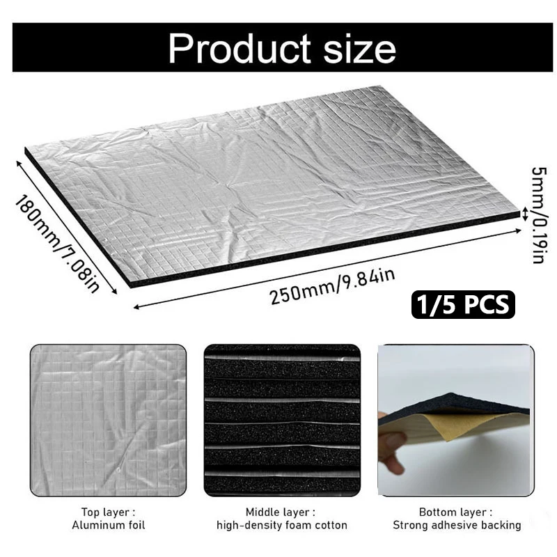 5pcs 5/10mm Sound Deadener Heat Insulation Mat for Car Van Sound Proofing Deadening Auto Hood Engine Noise Insulation Mat
