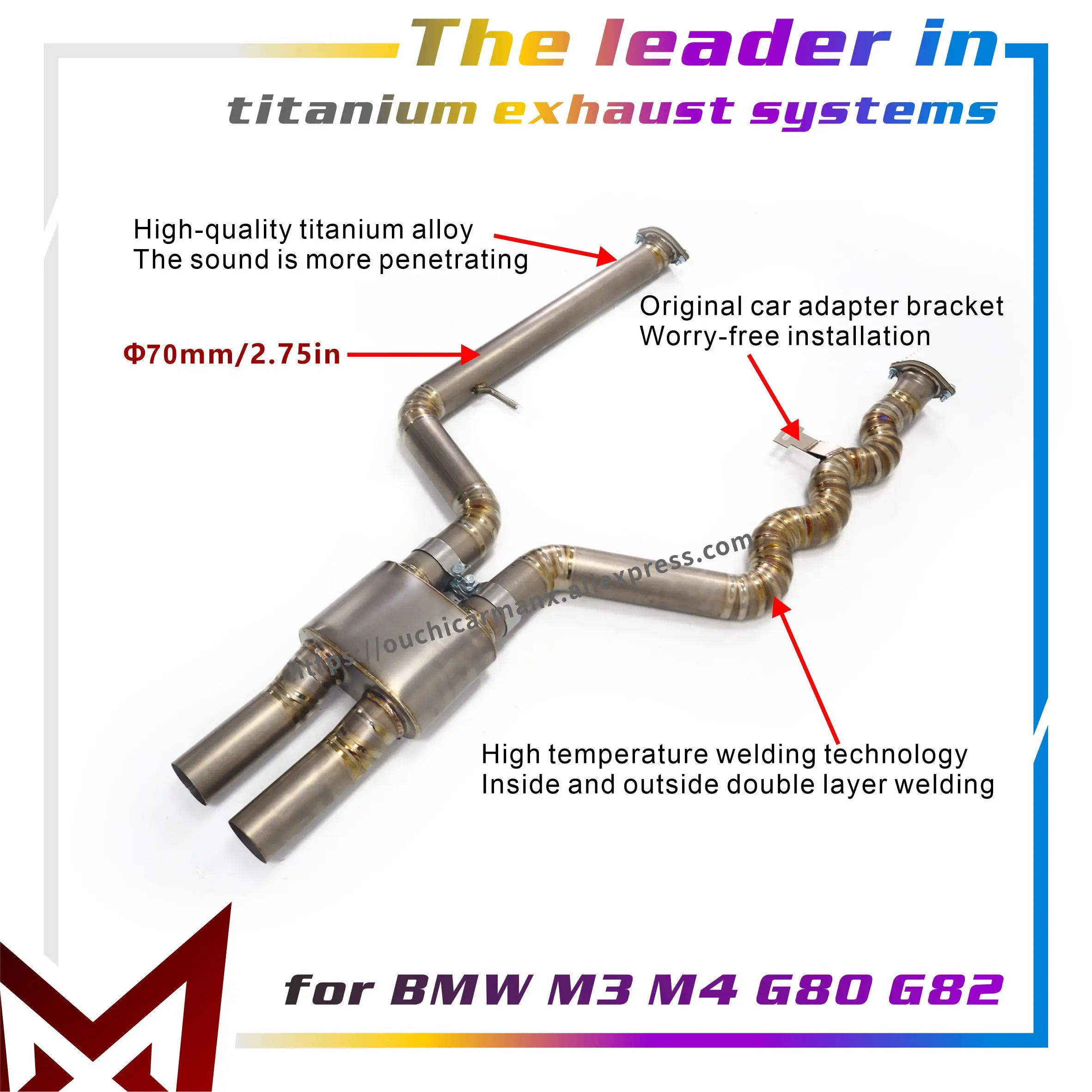 

MANX Exhaust Mid Pipe for BMW M3 M4 G80 G82 Ti 2.75in Performance Exhaust pipe Custom colors available