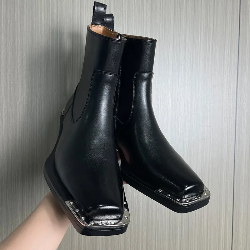 

2025 Square Toe Chelsea Boots Designer Band High-Top Men's Booties Stylish Luxury Designer Handmade Height Increased Men Boots
