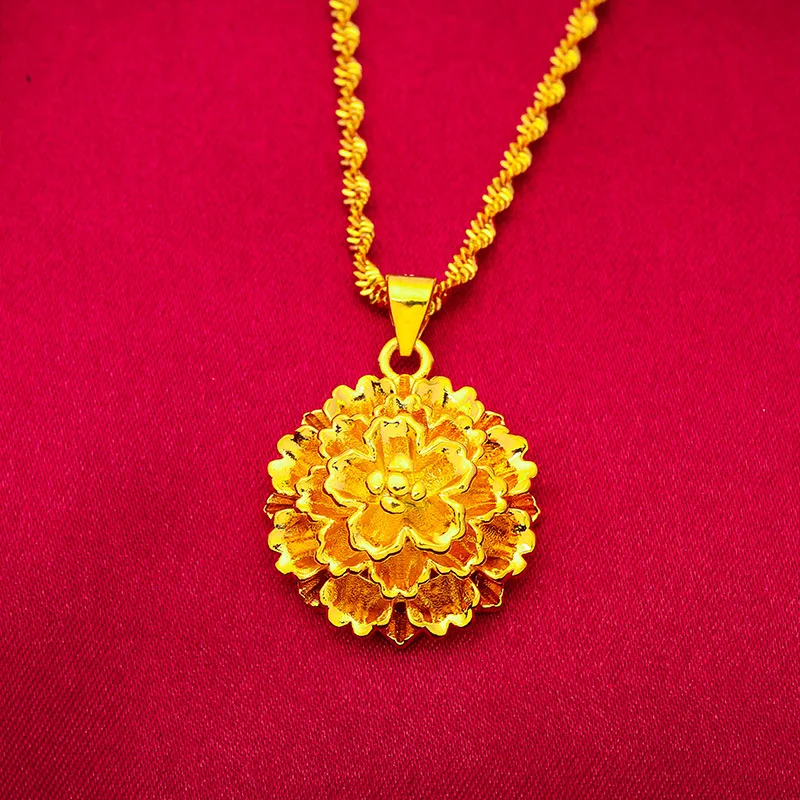 Vietnamese Sand Gold Flower Polished Pendant Women s Necklace Wedding Supplies Festival Gift For Mom