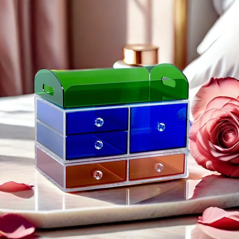 Desktop dressing table Color transparent acrylic Cosmetics storage box Light luxury skin care product shelf