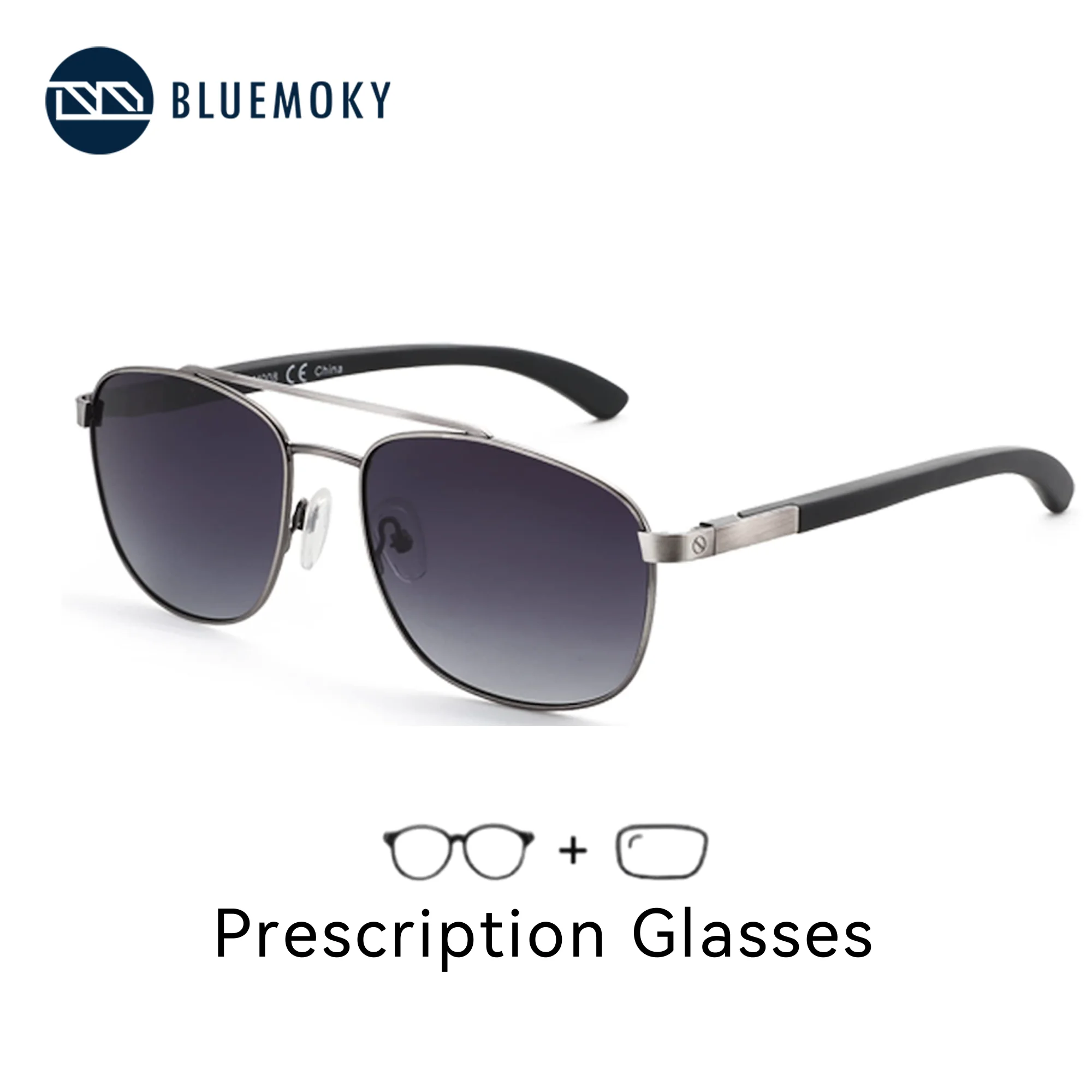 

BLUEMOKY Wood Pilot Polarized Prescription Sunglasses for Men 100% UV Protection Fashion Myopia/Progressive Aviator Sun Glasses
