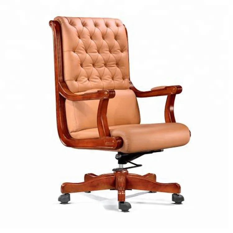 

CEO Executive Office Chair, Chesterfield Office Chair With Wooden Retro High End Leather Office Furniture High Back 1 PCS