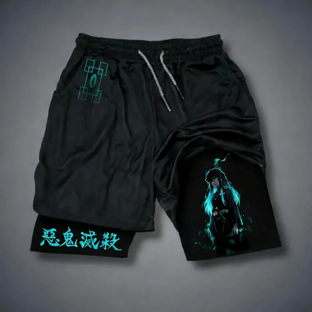 Unisex Demon Slayer Tokitou Muichirou 2026 Sommer Neue Harajuku Anime Bedruckte, lockere, schnell trocknende, doppellagige Sportshorts