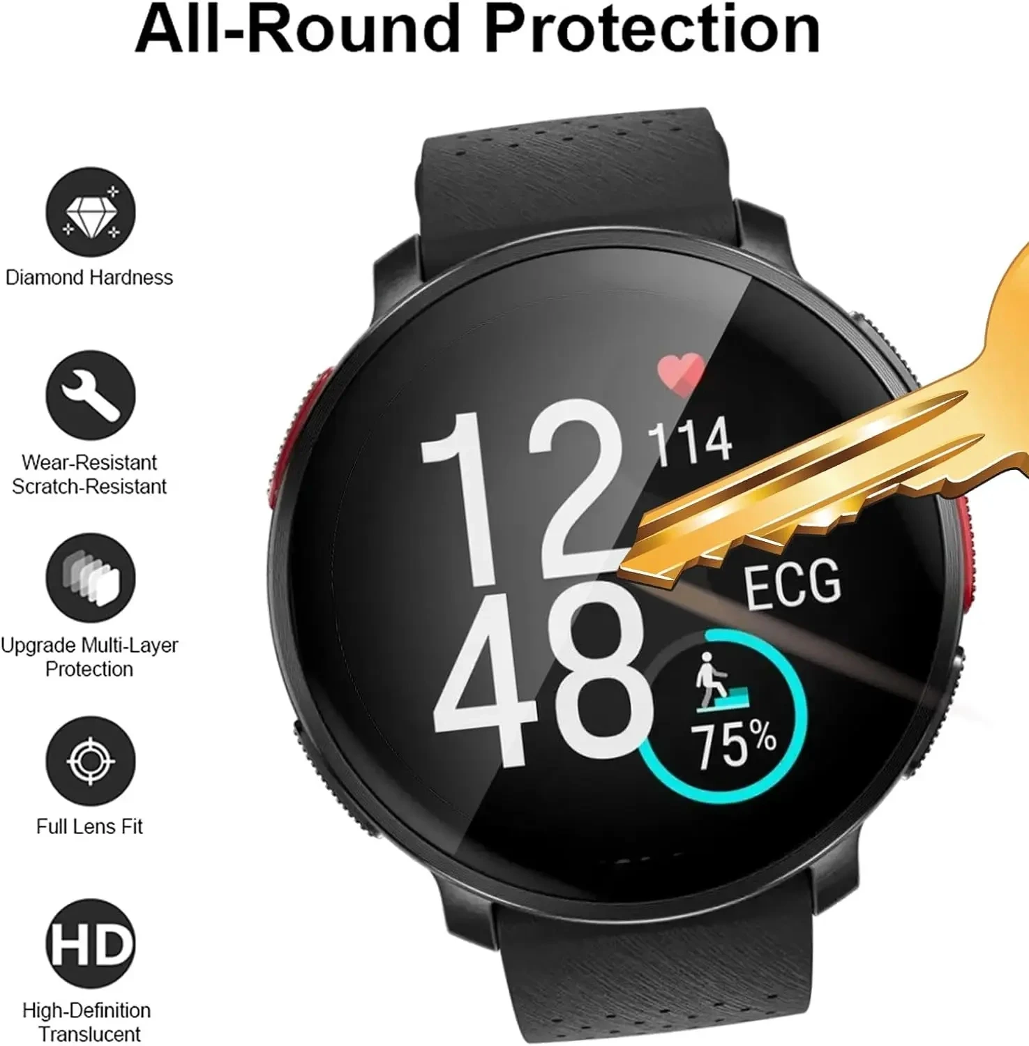 Película protectora de pantalla para reloj inteligente Vantage V 3, película de PMMA 3D 2 piezas, sin cristal