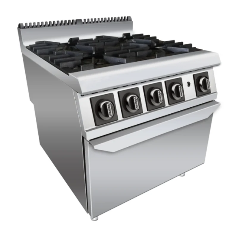 2024 New Model 4 Burners Stainless Steel Gas Stove with Cabinet for Commercial Kitchen Use in Restaurants and Hotels