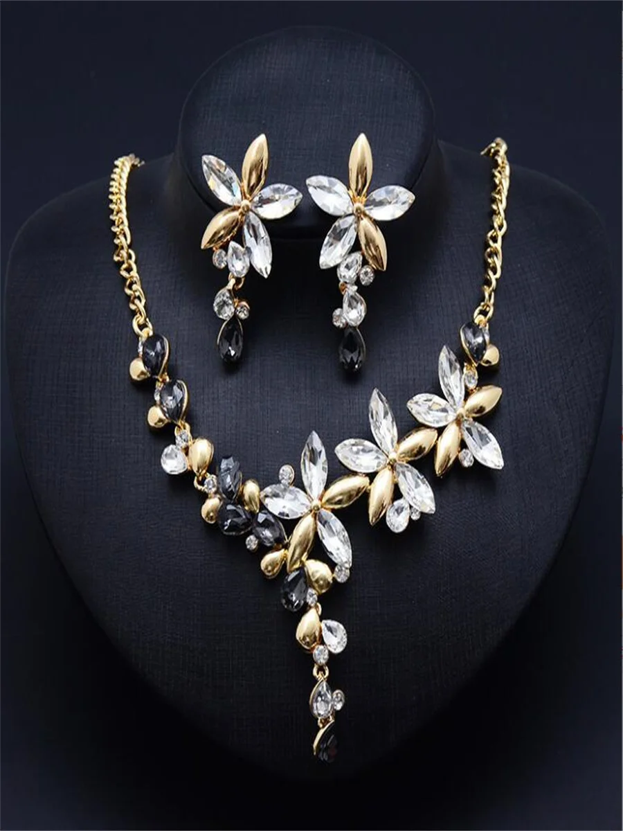 Color flower  imitation jewellery necklace jewelry earrings set High-grade alloy jewelry accessories for woman