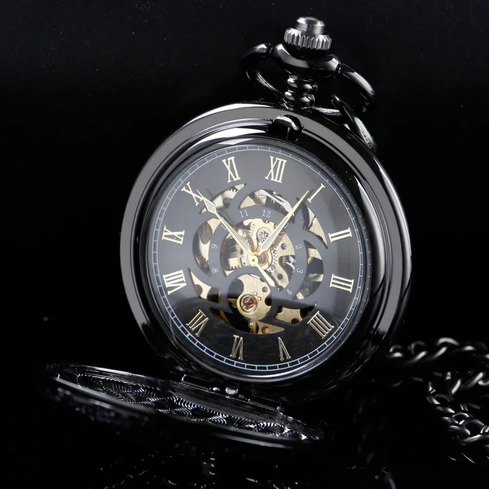 Hollow Dragon Display Half Hunter Mechanical Pocket Watch Cool Antique Steampunk Pendant Manual Mechanism Pocket Clock Gift