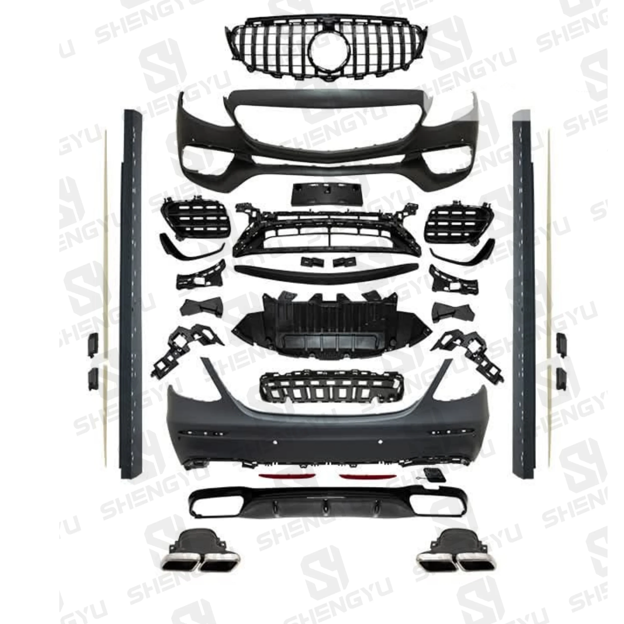 

High Quality Car Bumpers for Benz W213 2016-2020 Upgrade to E63 AMG Include Front Bumper Grille Rear Diffuser Exhaust Pipes