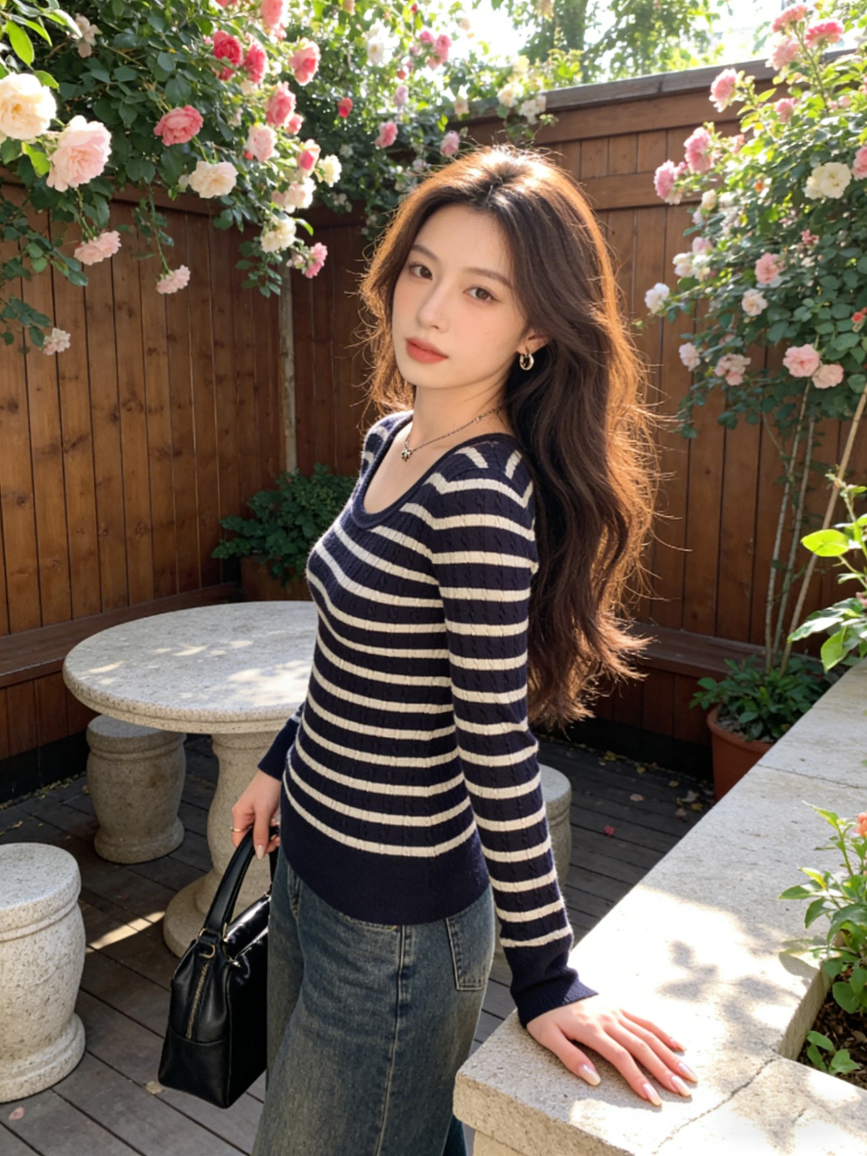 Autumn Atmosphere Striped Knit Sweater Women's Base Layer Inner Wear Korean Style Early Autumn Very Good Looking Top